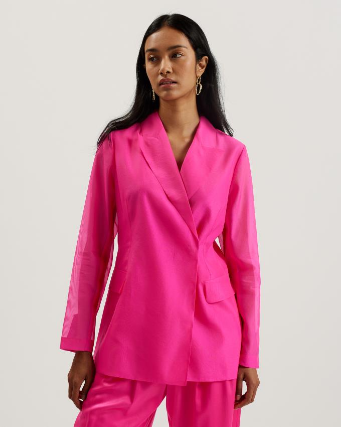 Blazer Ted Baker Oversized Sheer Sleeve Organza Rose Clair Femme | SDI-40931932